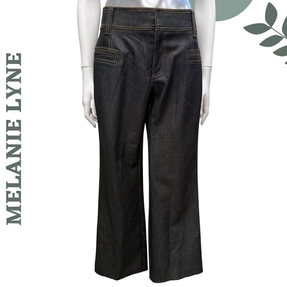 Melanie Lyne Dark Denim Blazer Pants Suit Set Womens Size 2 Gold Button Detail - Picture 3 of 13